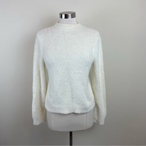 Universal Thread Soft Fuzzy Mock Neck Long Sleeve Sweater Top White Cream Women